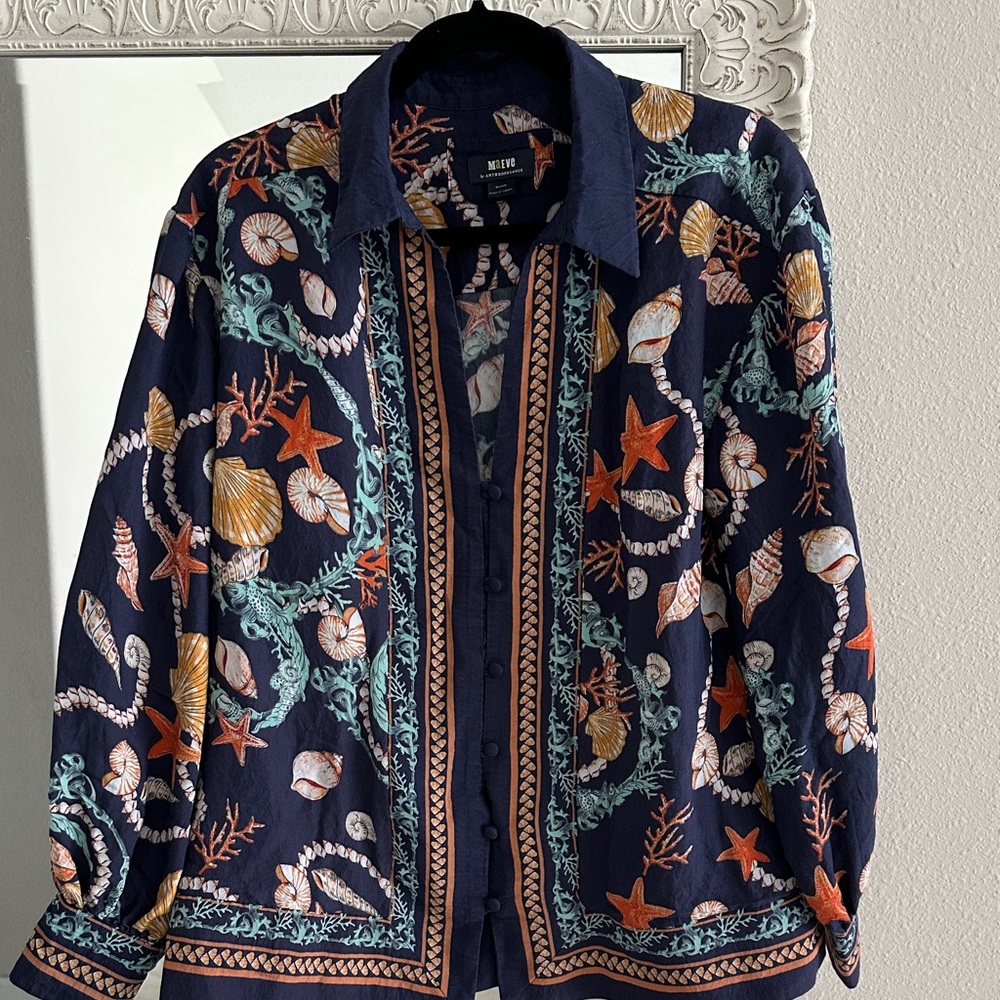 Anthropologie Maeve Button-Down Shirt with Seashell Print